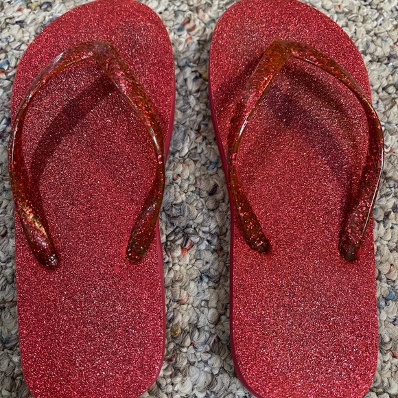 Shoes | Girls Red Glitter Flip Flops Size 1 | Poshmark